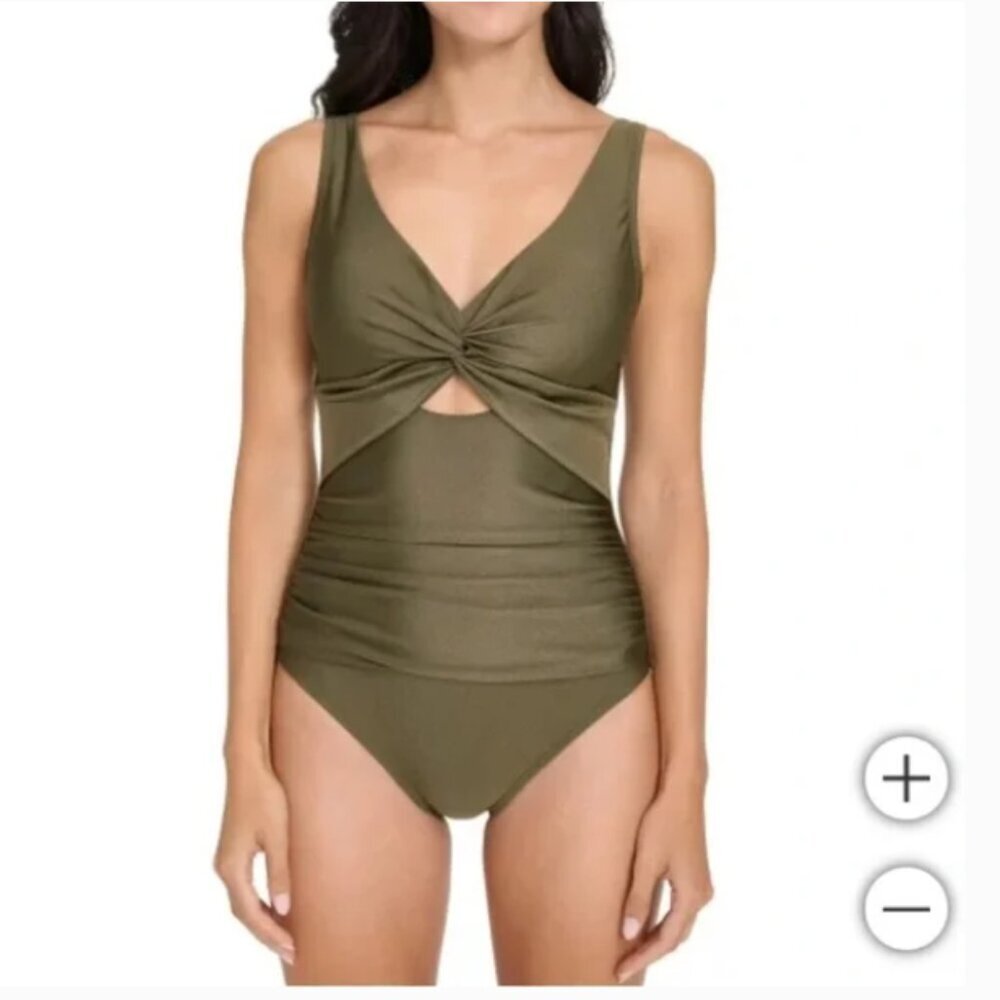 DKNY Green Twist Cutout One Piece Swimsuit - Picture 1 of 2